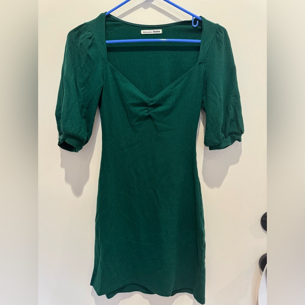 REFORMATION GREEN COTTON DRESS